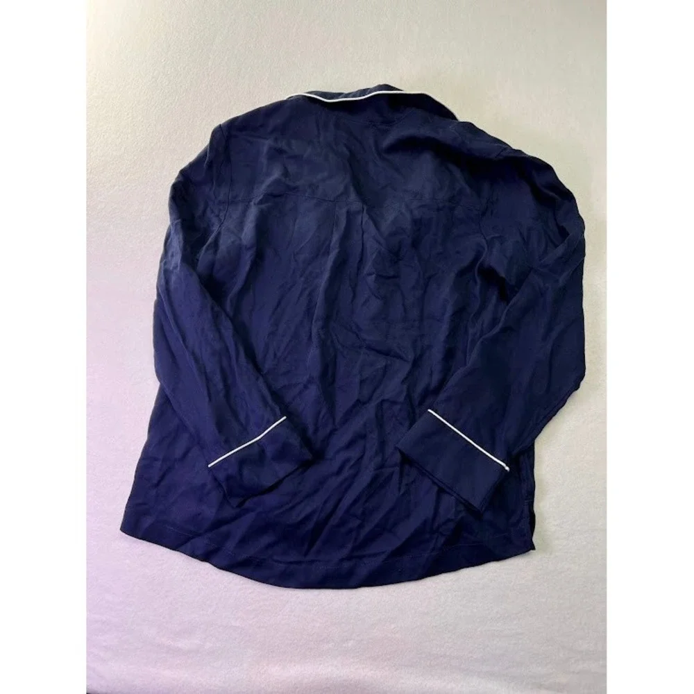 Soma Pajama Set Womens Medium Navy Blue Button Down Long Sleeve Piping‎